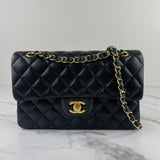 CHANEL Black Lambskin Quilted Small Double Flap Bag