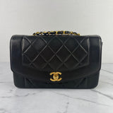 CHANEL Black Vintage Lambskin Quilted Small Diana Flap Bag