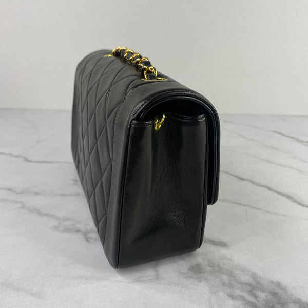 CHANEL Black Vintage Lambskin Quilted Small Diana Flap Bag