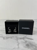 CHANEL SILVER/BLACK CC LOGO CAMELLIA Earrings