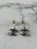 CHANEL SILVER/BLACK CC LOGO CAMELLIA Earrings