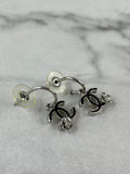 CHANEL SILVER/BLACK CC LOGO CAMELLIA Earrings