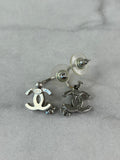 CHANEL SILVER/BLACK CC LOGO CAMELLIA Earrings