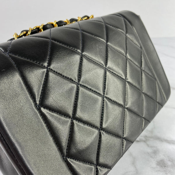 CHANEL Black Vintage Lambskin Quilted Small Diana Flap Bag