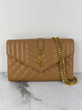Saint Laurent Dune Grain De Poudre Mixed Matelasse Triquilt Monogram Chain Wallet Crossbody/Shoulder Bag