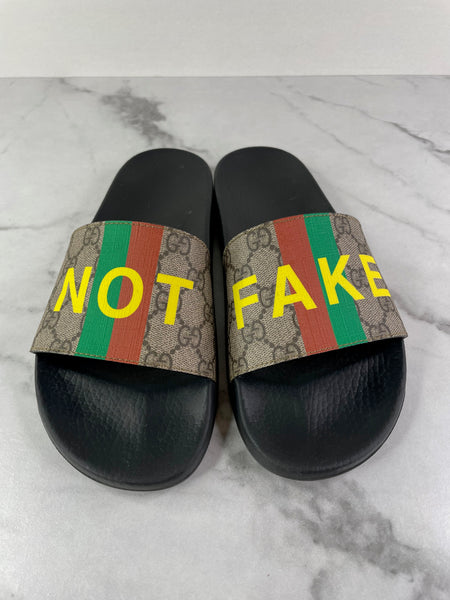 GUCCI GG Supreme Monogram Fake/Not Slide Sandals Size Men’s 7 (fits Women’s US 9-9.5)