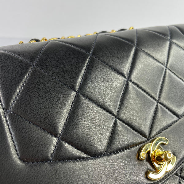 CHANEL Black Vintage Lambskin Quilted Small Diana Flap Bag