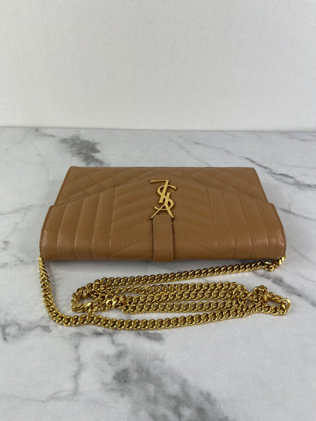 Saint Laurent Dune Grain De Poudre Mixed Matelasse Triquilt Monogram Chain Wallet Crossbody/Shoulder Bag
