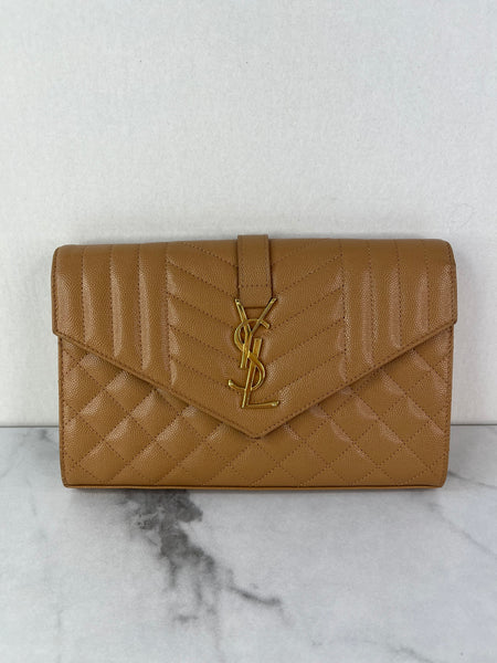 Saint Laurent Dune Grain De Poudre Mixed Matelasse Triquilt Monogram Chain Wallet Crossbody/Shoulder Bag