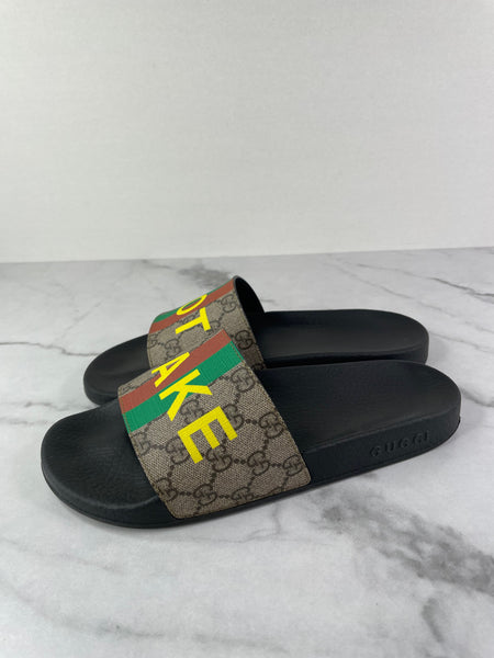 GUCCI GG Supreme Monogram Fake/Not Slide Sandals Size Men’s 7 (fits Women’s US 9-9.5)