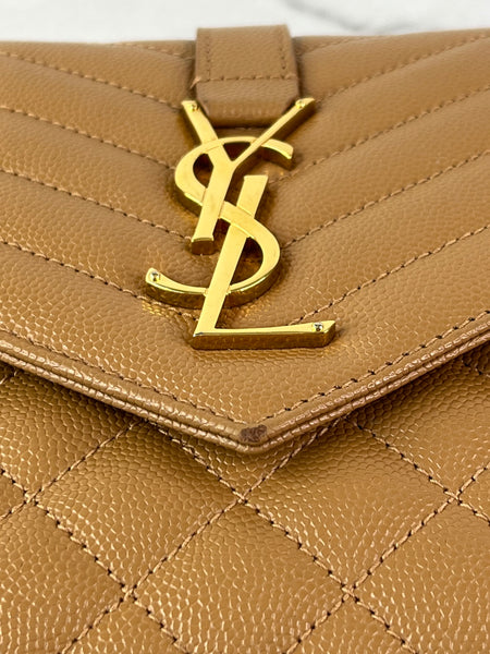Saint Laurent Dune Grain De Poudre Mixed Matelasse Triquilt Monogram Chain Wallet Crossbody/Shoulder Bag