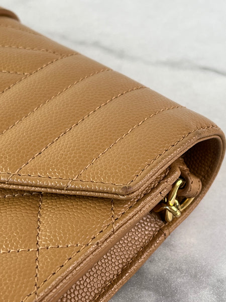 Saint Laurent Dune Grain De Poudre Mixed Matelasse Triquilt Monogram Chain Wallet Crossbody/Shoulder Bag