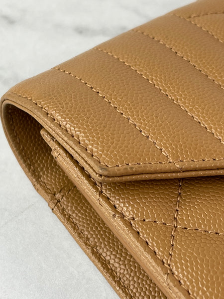 Saint Laurent Dune Grain De Poudre Mixed Matelasse Triquilt Monogram Chain Wallet Crossbody/Shoulder Bag