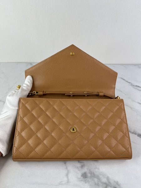 Saint Laurent Dune Grain De Poudre Mixed Matelasse Triquilt Monogram Chain Wallet Crossbody/Shoulder Bag