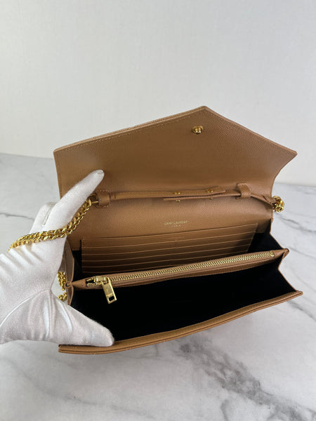 Saint Laurent Dune Grain De Poudre Mixed Matelasse Triquilt Monogram Chain Wallet Crossbody/Shoulder Bag