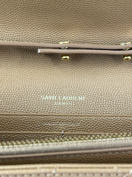Saint Laurent Dune Grain De Poudre Mixed Matelasse Triquilt Monogram Chain Wallet Crossbody/Shoulder Bag