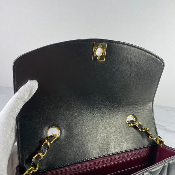CHANEL Black Vintage Lambskin Quilted Small Diana Flap Bag