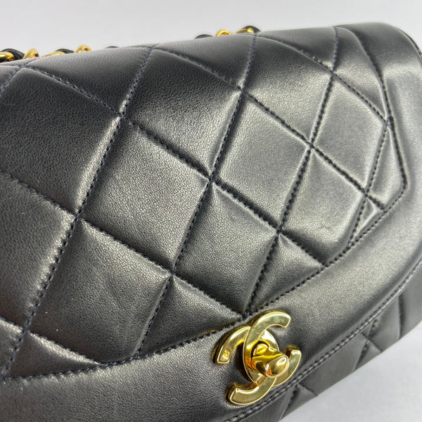 CHANEL Black Vintage Lambskin Quilted Small Diana Flap Bag