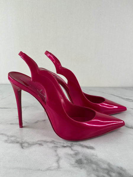 CHRISTIAN LOUBOUTIN Pinup Pink Patent Hot Chick Sling 100 Pumps Size 38.5
