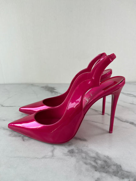 CHRISTIAN LOUBOUTIN Pinup Pink Patent Hot Chick Sling 100 Pumps Size 38.5