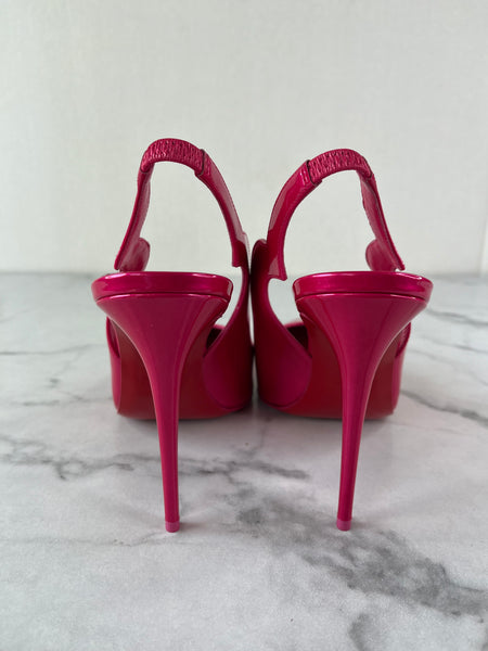 CHRISTIAN LOUBOUTIN Pinup Pink Patent Hot Chick Sling 100 Pumps Size 38.5