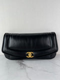 CHANEL CC BLACK SHINY LAMBSKIN PUFFY PILLOW JUMBO CLUTCH