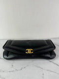 CHANEL CC BLACK SHINY LAMBSKIN PUFFY PILLOW JUMBO CLUTCH