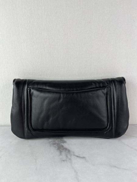 CHANEL CC BLACK SHINY LAMBSKIN PUFFY PILLOW JUMBO CLUTCH
