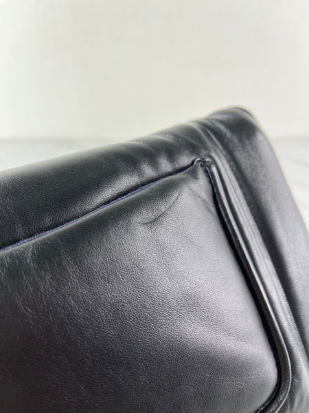 CHANEL CC BLACK SHINY LAMBSKIN PUFFY PILLOW JUMBO CLUTCH
