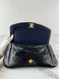 CHANEL CC BLACK SHINY LAMBSKIN PUFFY PILLOW JUMBO CLUTCH
