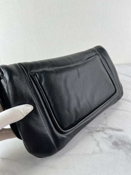 CHANEL CC BLACK SHINY LAMBSKIN PUFFY PILLOW JUMBO CLUTCH