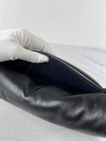 CHANEL CC BLACK SHINY LAMBSKIN PUFFY PILLOW JUMBO CLUTCH
