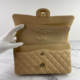 CHANEL Light Beige Caviar Quilted Medium Double Flap Bag