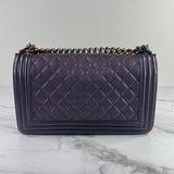 CHANEL Purple Iridescent Goatskin Quilted Old Medium Boy Flap