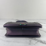 CHANEL Purple Iridescent Goatskin Quilted Old Medium Boy Flap
