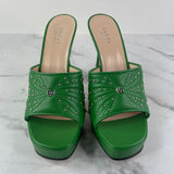 GUCCI GG Green Studded Leather Mules Size 37