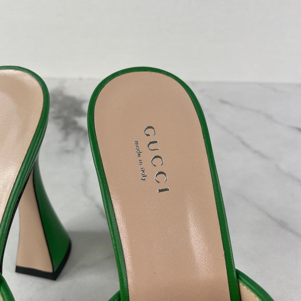 GUCCI GG Green Studded Leather Mules Size 37