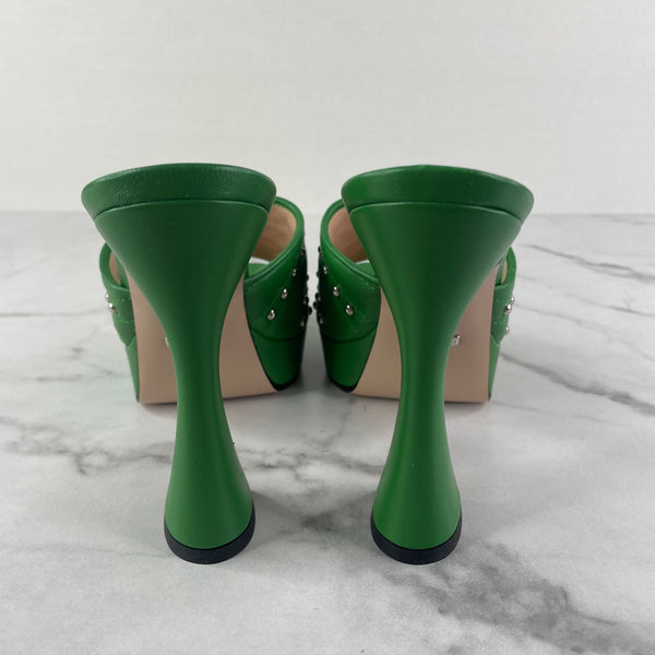 GUCCI GG Green Studded Leather Mules Size 37