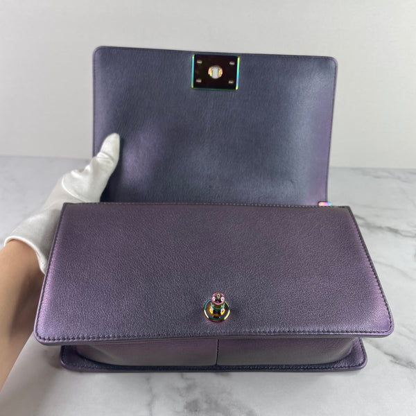 CHANEL Purple Iridescent Goatskin Quilted Old Medium Boy Flap