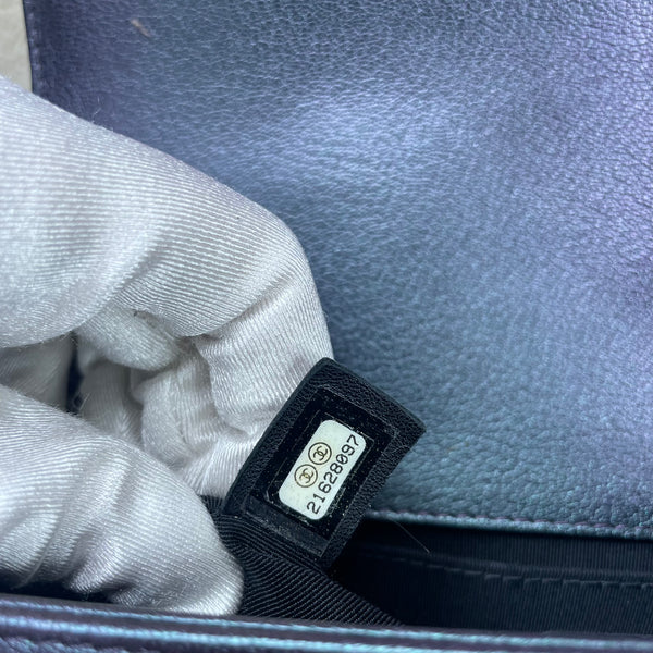 CHANEL Purple Iridescent Goatskin Quilted Old Medium Boy Flap