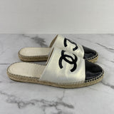 Chanel Pearl White/Black Espadrille Slides Size 40