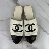 Chanel Pearl White/Black Espadrille Slides Size 40