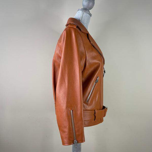 MACKAGE Cognac Jayda Leather Oversized Biker Jacket Size XS