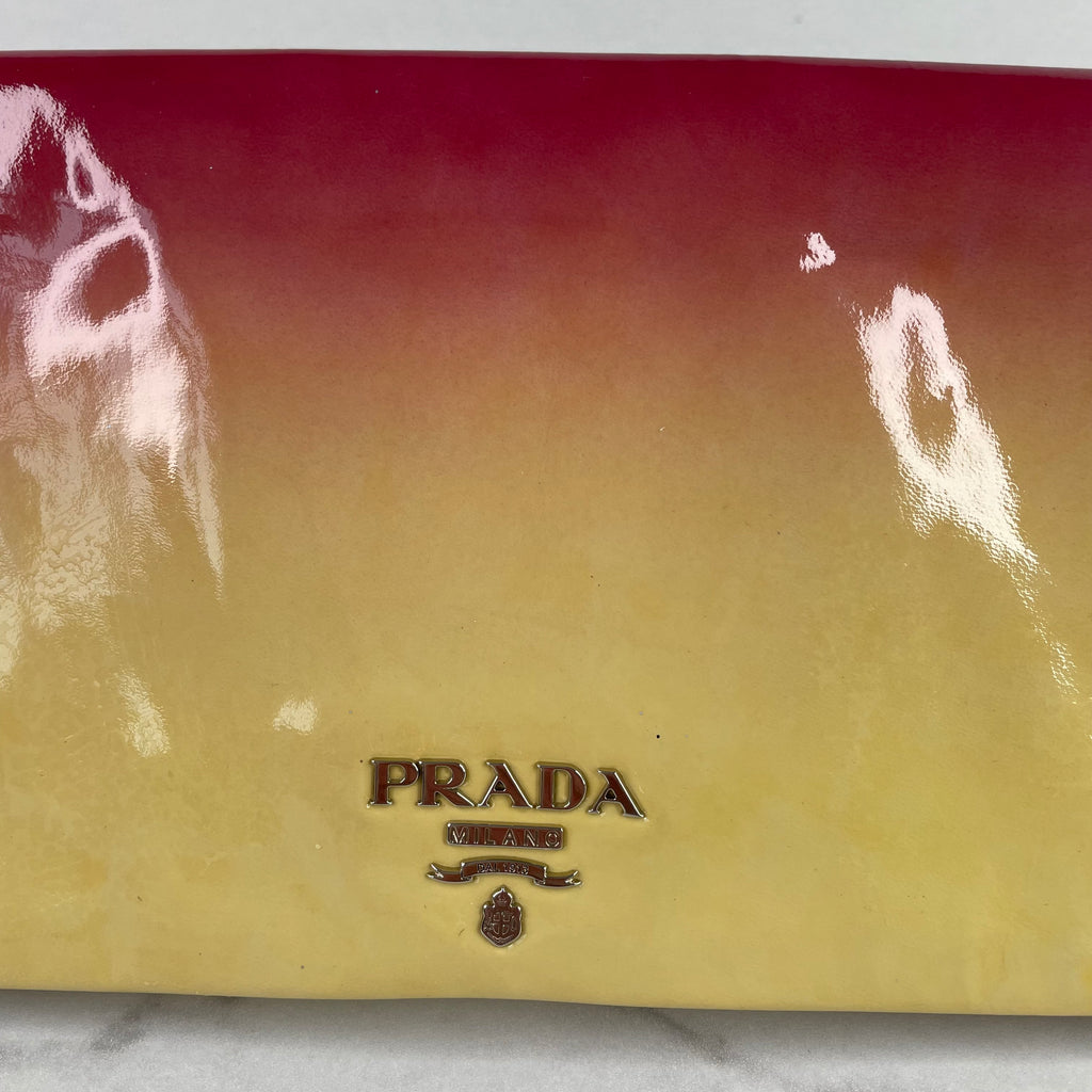 Prada Hot Pink/Yellow Ombré Vernice Patent Clutch