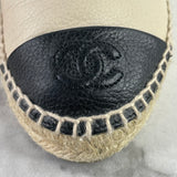 CHANEL Beige/Black Grained Calfskin CC Cap Toe Espadrilles Size 37