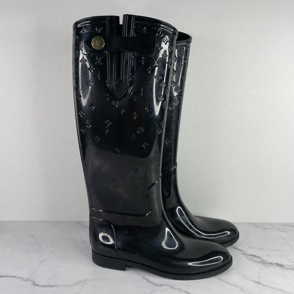 Louis Vuitton Black Monogram Rubber Splash Rain Boots Size 38