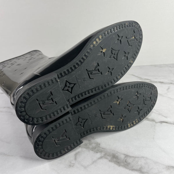 Louis Vuitton Black Monogram Rubber Rain Boots Size 38