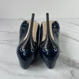 Ferragamo Dark Blue Patent Peep Toe Pumps Size 8.5