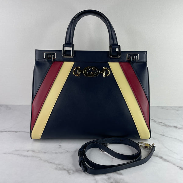 GUCCI Blue Smooth Calfskin Medium Zumi Top Handle Shoulder/Crossbody Bag