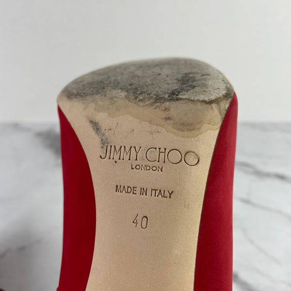 Jimmy Choo Maurice 100 Red Nubuck Suede Laser Perforated Suede Booties Size 40